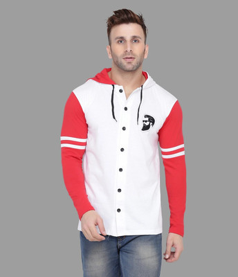 GEUM Men Solid Casual Red, White Shirt