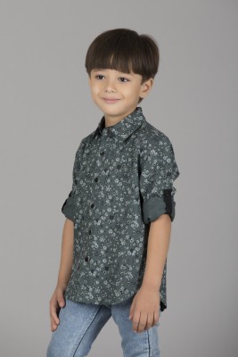 Zenilla Fashion Baby Boys Floral Print Casual White, Green, Black Shirt