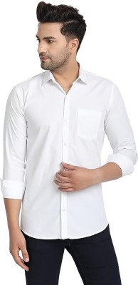 RKMETAL Men Solid Casual White Shirt