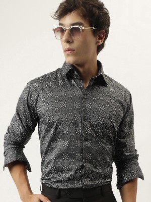 Hancock Men Printed Casual Grey, Black Shirt