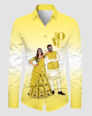 KAPURIYA FAB Men Printed Casual Yellow Shirt