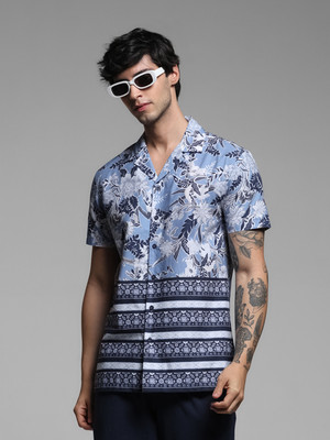 JACK & JONES Men Floral Print Casual Blue Shirt