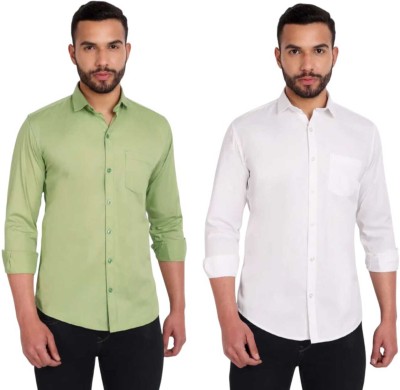 TIBAKKDI Men Solid Casual Green, White Shirt(Pack of 2)