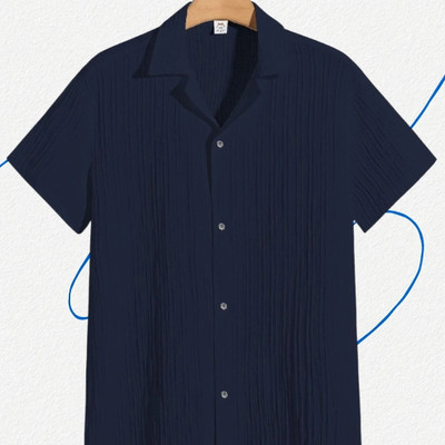 nitafashion Men Solid Casual Dark Blue Shirt