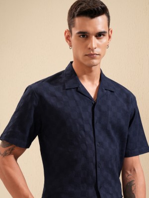 HIGHLANDER Men Self Design Casual Blue Shirt