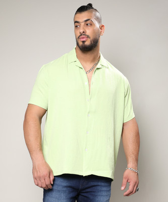 Instafab Plus Men Solid Casual Green Shirt