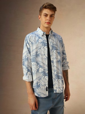 Dennis Lingo Men Printed Casual Blue Shirt