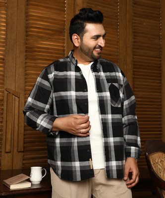 Instafab Plus Men Self Design Casual Black Shirt