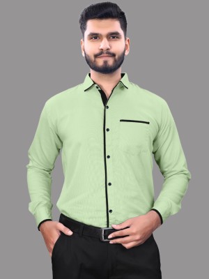 KHANJAN FASHION Men Embroidered, Checkered, Self Design, Solid, Striped Formal Light Green Shirt