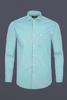 french crown Men Striped Formal Blue Shirt