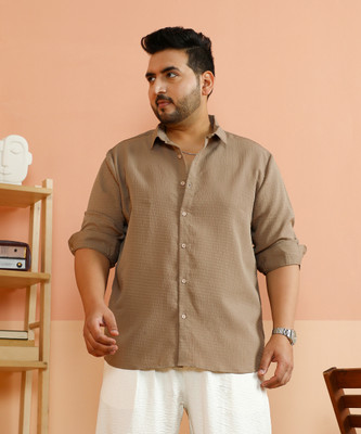 Instafab Plus Men Solid Casual Beige Shirt