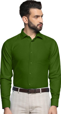 Binayak Men Solid Formal Dark Green Shirt