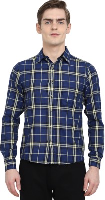 V-MART Men Checkered Casual Dark Blue Shirt