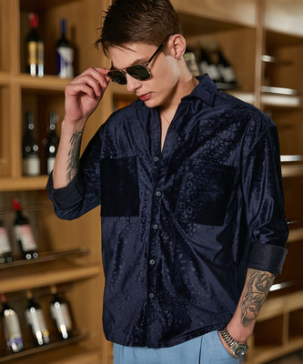 CAMPUS SUTRA Men Self Design Casual Blue Shirt