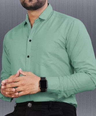 MUMIN Men Solid Formal Light Green Shirt