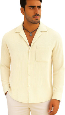 COLORCHAKRA Men Striped Casual White, Yellow Shirt