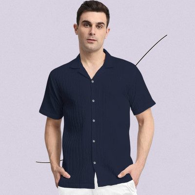 A Vebnor Men Self Design Casual Dark Blue Shirt