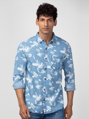 Spykar Men Printed Casual Blue, White Shirt