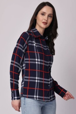 GEDEP Women Checkered Casual Dark Blue, Red, White Shirt