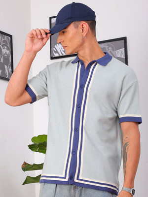 The Indian Garage Co. Men Striped Beach Wear Grey Shirt