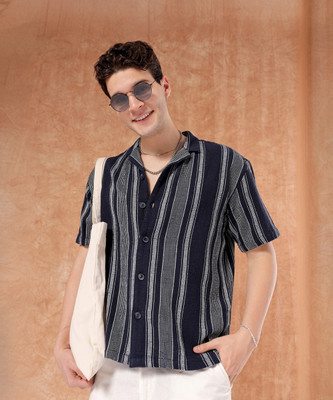 The Indian Garage Co. Men Striped Beach Wear Dark Blue Shirt