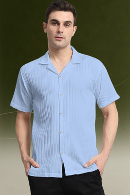 A Dearise Trend Men Self Design Casual Light Blue Shirt