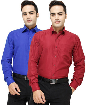 Super Westan Men Solid Casual Blue, Maroon Shirt(Pack of 2)