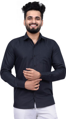 Vilantra Fashion Men Solid Casual Dark Blue Shirt