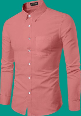 MILDIN Men Solid Casual Pink Shirt