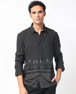 RARE RABBIT Men Printed Casual Black Shirt