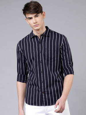 Men Striped Casual Black Shirt
