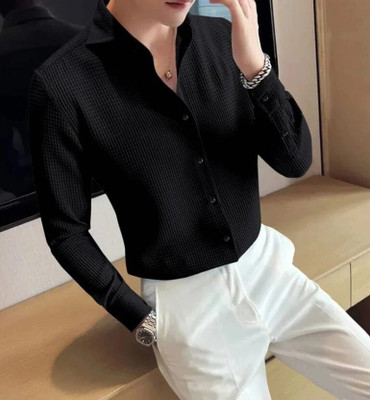 GCFAB Men Checkered, Self Design Casual Black Shirt
