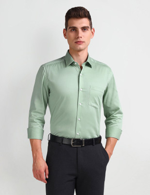 ARROW Men Self Design Formal Green Shirt