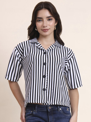 Dressberry Women Striped Casual Black Shirt