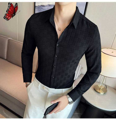 DUCCKCREATION Men Self Design Casual Black Shirt