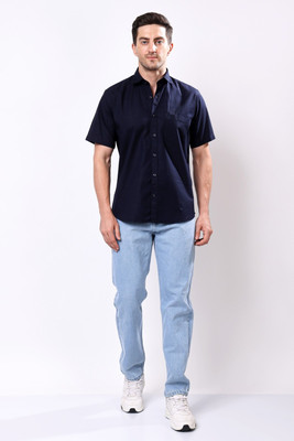 Stylox Men Self Design Casual Dark Blue Shirt