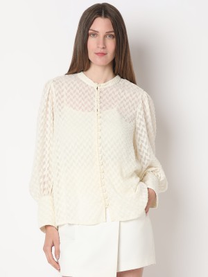 VERO MODA Women Self Design Casual Cream Shirt