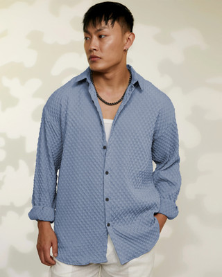 METRONAUT Men Self Design Casual Blue Shirt