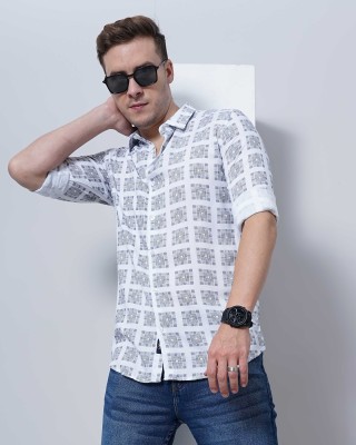 SORATIA Men Checkered, Floral Print Casual White, Grey Shirt