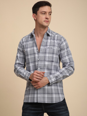 Voroxy Men Checkered Casual Grey Shirt