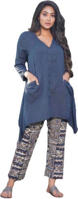 thread game Women Solid Casual Blue Shirt