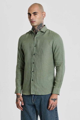 Snitch Men Solid Casual Green Shirt
