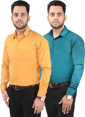 CRAFT HEAVEN Men Solid Casual Dark Green, Yellow Shirt(Pack of 2)