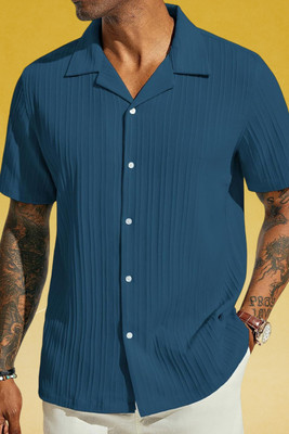 Dharamraj Fashion Men Self Design, Solid Casual Blue Shirt