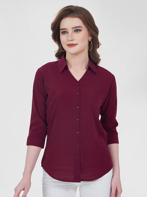 kevara Women Solid Casual Maroon Shirt