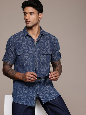 Roadster Men Self Design Casual Dark Blue Shirt