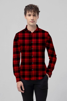 HouseOfCommon Men Checkered Casual Red Shirt