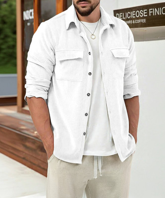 COMBRAIDED Men Self Design Casual White Shirt