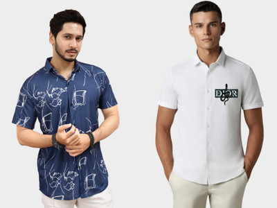 Emporium Men Printed Casual Dark Blue Shirt(Pack of 2)