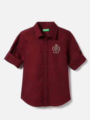 United Colors of Benetton Boys Embroidered Casual Maroon Shirt